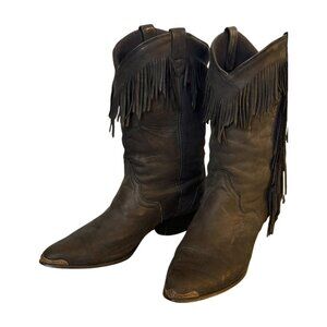 Vintage Acme Fringe Western Boots Women’s 8 Black Leather Cowboy USA